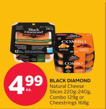 Rexall Black diamond natural cheese slices 220g-240g, combo 129g or cheestrings 168g offer