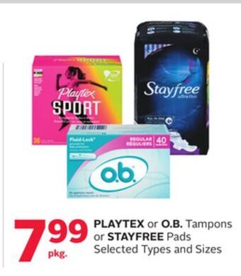 Rexall Playtex or o.b. tampons or stayfree pads offer