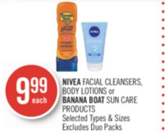 Shoppers Drug Mart Nivea facial cleansers, body lotions or banana boat sun care products offer