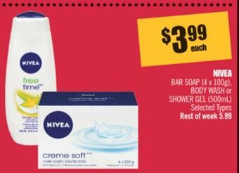 Shoppers Drug Mart Nivea bar soap (4 x 100g), body wash or shower gel (500ml) offer