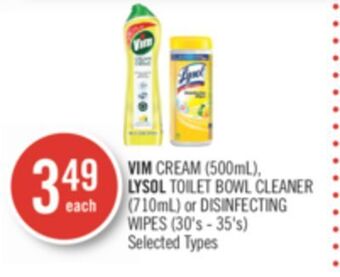 Shoppers Drug Mart Vim cream (500ml), lysol toilet bowl cleaner (710ml) or disinfecting wipes (30's - 35's) offer
