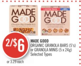 Shoppers Drug Mart Made good organic granola bars (5's) or granola minis (5 x 24g) offer