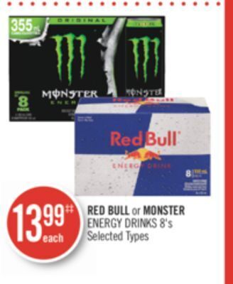 Shoppers Drug Mart Red bull or monster energy drinks 8's offer
