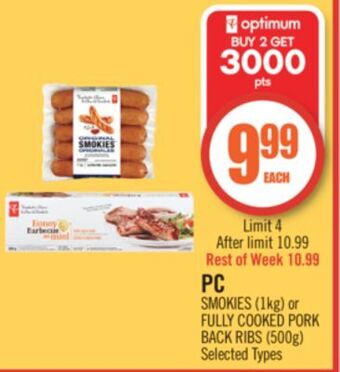 Shoppers Drug Mart Pc smokies (1kg) or fully cooked pork back ribs (500g) offer