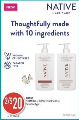 Shoppers Drug Mart Native shampoo or conditioner offer