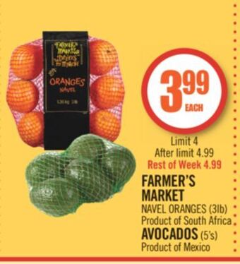 Shoppers Drug Mart Farmer's market navel oranges (3lb) product of south africa avocados (5's) offer