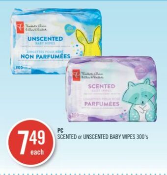 Shoppers Drug Mart Pc scented or unscented baby wipes offer