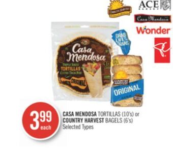 Shoppers Drug Mart Casa mendosa tortillas (10's) or country harvest bagels (6's) offer
