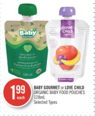 Shoppers Drug Mart Baby gourmet or love child organic baby food pouches offer