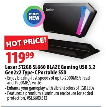 London Drugs Lexar 512gb sl660 blaze gaming usb 3.2 gen2x2 type-c portable ssd offer