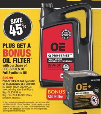 PartSource - series oe full synthetic oil plus bonus oe + oil filter offer