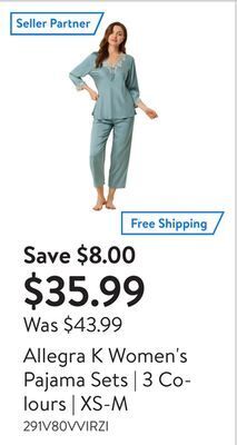 Walmart Allegra k women's pajama sets | 3 colours | xs-m offer