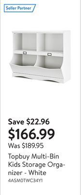Walmart Topbuy multi-bin kids storage organizer - white offer