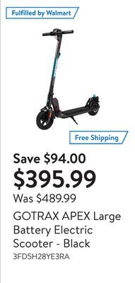 Walmart Gotrax apex large battery electric scooter - black offer