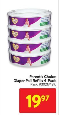Walmart Parent's choice diaper pail refills 4-pack offer