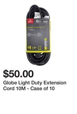 Dollarama Globe light duty extension cord 10m - case of 10 offer