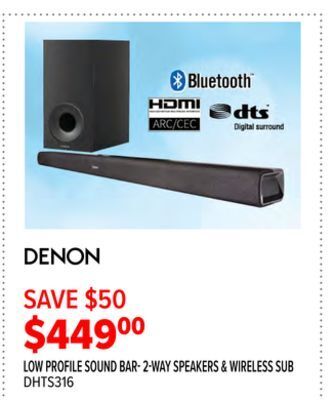 2001 Audio Video Denon low profile sound bar- 2 way speakers & wireless sub offer