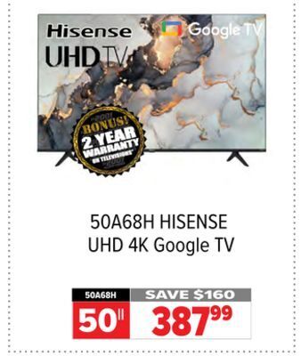 2001 Audio Video Hisense 50|| uhd 4k google tv offer