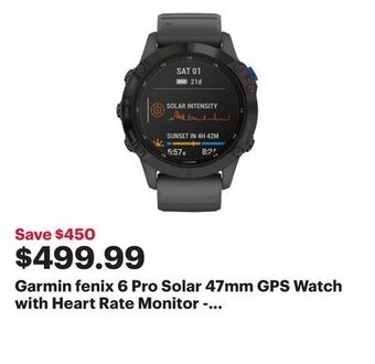 Best Buy Garmin fenix 6 pro solar 47mm gps watch with heart rate monitor - large - slate grey offer