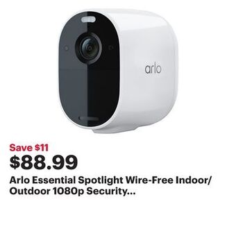 Best Buy Arlo essential spotlight wire-free indoor/outdoor 1080p security camera - white offer