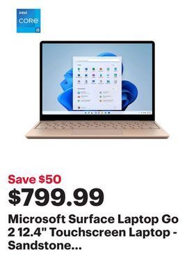 Best Buy Microsoft surface laptop go 2 12.4 touchscreen laptop - sandstone (intel i5-1135g7/256gb ssd/8gb ram) -en offer