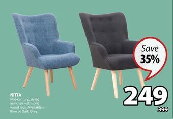 JYSK Nitta mid-century, styled armchair with solid wood legs offer