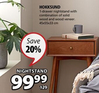 JYSK Hokksund 1-drawer nightstand offer