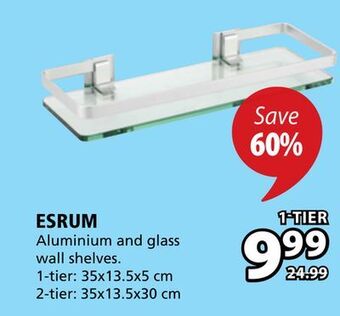 JYSK Esrum aluminium and glass wall shelves offer