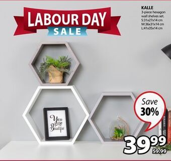 JYSK Kalle 3-piece hexagon wall shelves set offer
