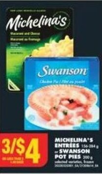 No Frills MICHELINA'S ENTREES or SWANSON POT PIES offer