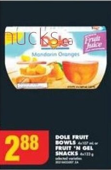 No Frills DOLE FRUIT BOWLS or FRUIT 'N GEL SNACKS offer