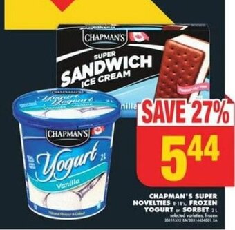 No Frills CHAPMAN'S SUPER NOVELTIES, FROZEN YOGURT or SORBET offer