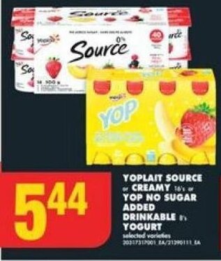 No Frills YOPLAIT SOURCE or CREAMY or YOP NO SUGAR ADDED DRINKABLE YOGURT offer