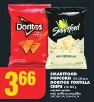 No Frills SMARTFOOD POPCORN or DORITOS TORTILLA CHIPS offer