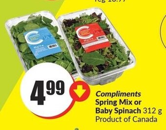 FreshCo Compliments Spring Mix or Baby Spinach 312 g offer