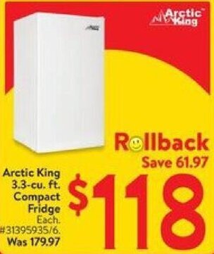 Walmart Arctic King 3.3-cu. ft. Compact Fridge offer