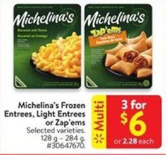 Walmart Michelina's Frozen Entrees, Light Entrees or Zap'ems offer
