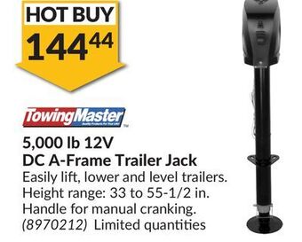 Princess Auto Towing master 5,000 lb 12v dc a-frame trailer jack offer