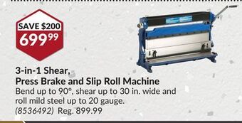 Princess Auto 3-in-1 shear, press brake and slip roll machine offer