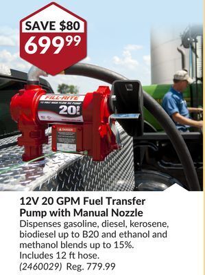 Princess Auto 12v 20 gpm fuel transfer pump with manual offer