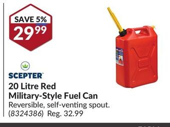 Princess Auto 20 litre red military-style fuel can offer
