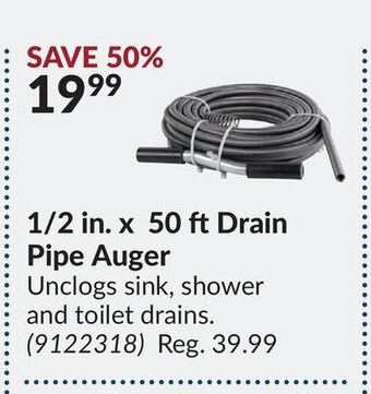 Princess Auto 1/2 in. x 50 ft drain pipe auger offer