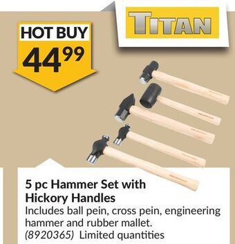 Princess Auto 5 pc hammer set with hickory handles offer