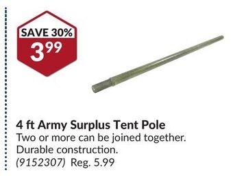 Princess Auto 4 ft army surplus tent pole offer