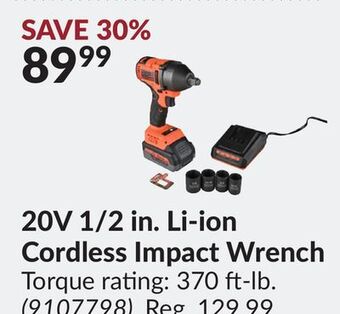 Princess Auto 20v 1/2 in. li-ion cordless impact wrench offer