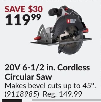 Princess Auto 20v 6-1/2 in. cordless circular saw offer