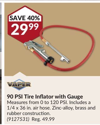 Princess Auto 90 psi tire inflator offer