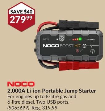 Princess Auto 2, 000a li-ion portable jump starter offer