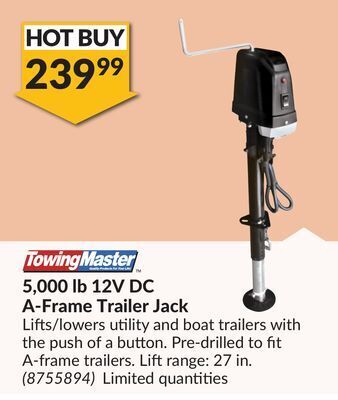 Princess Auto 5,000 lb 12v dc a-frame trailer jack offer