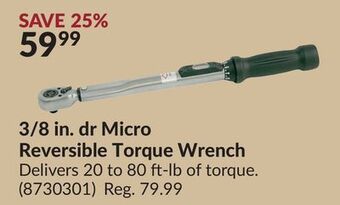 Princess Auto 3/8 in. dr micro reversible torque wrench offer